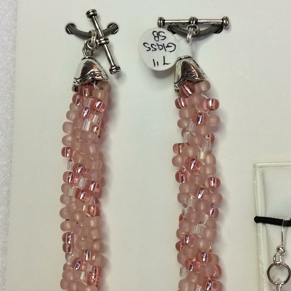 FINAL SALE PRICE Pink Swirl Hand Woven OOAK Jewelry Set - Picture 3 of 5